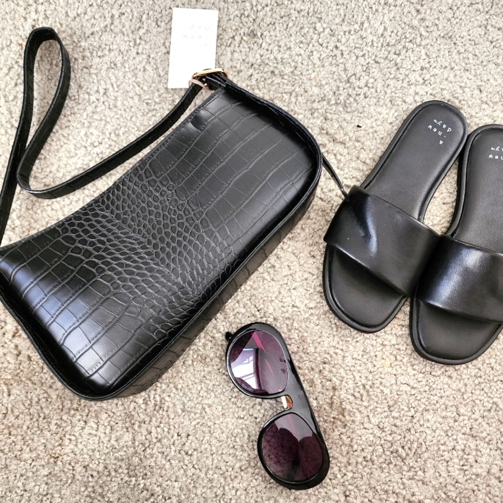 New Vegan Onyx Black Leather Purse Handbag